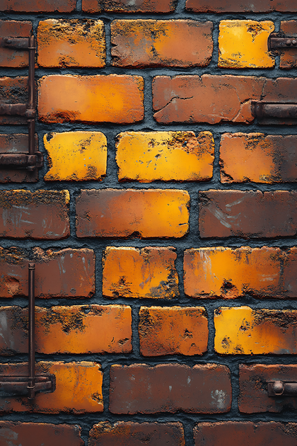 Weathered Brick Wall with Metal Fixtures