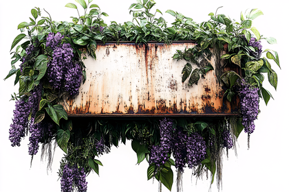 Weathered Sign Adorned with Wisteria