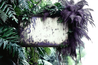 Weathered Sign Amidst Lush Foliage