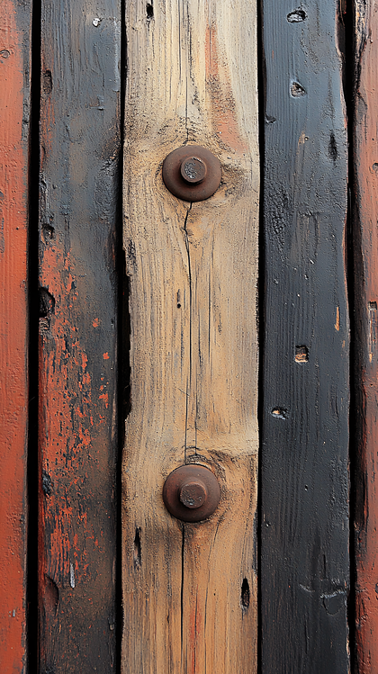 Weathered Wooden Planks With Rusty Bolts