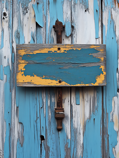 Weathered Wooden Sign on Peeling Paint