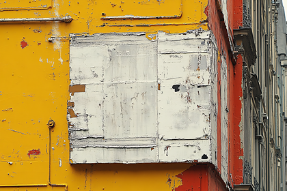 Weathered Yellow and White Building Facade