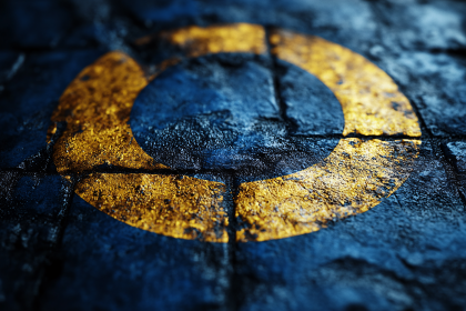 Weathered Yellow Circle on Blue Stone