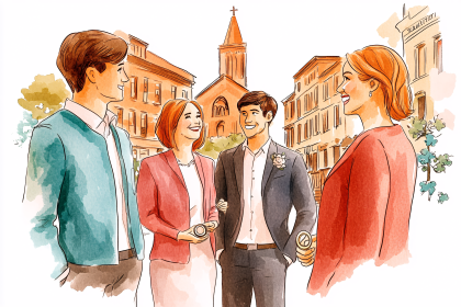 Wedding Guests Outside Church