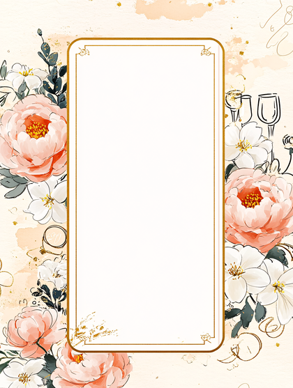 Wedding Invitation Template with Floral and Gold Accents