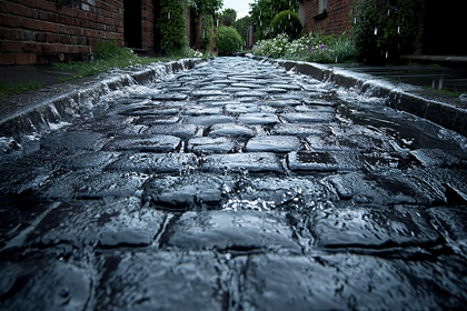Wet Cobblestone Street