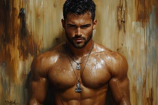 Wet Muscular Man Portrait