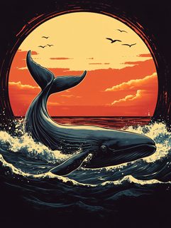 Whale Breaching at Sunset