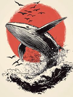 Whale Splashing Through Waves