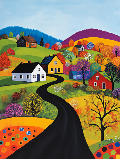 Whimsical Autumn Village Landscape