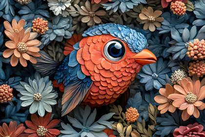 Whimsical Bird in Floral Bower