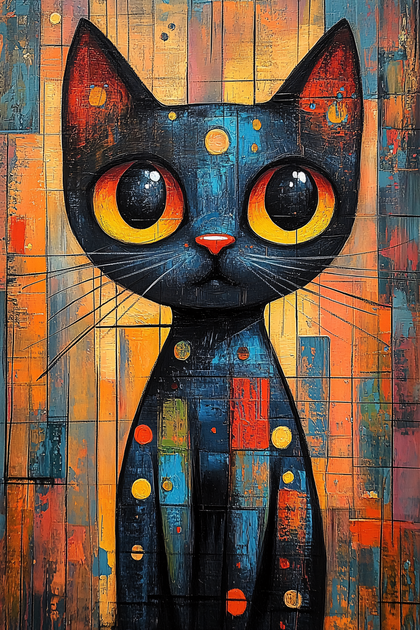 Whimsical Black Cat Portrait