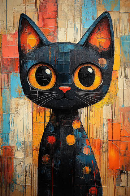 Whimsical Black Cat with Big Eyes