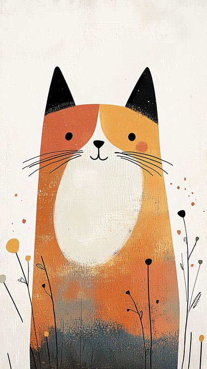 Whimsical Calico Cat Illustration