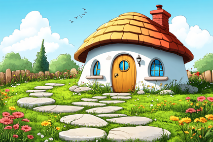 Whimsical Cottage in a Sunny Garden