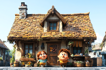 Whimsical Cottage with Cheerful Children