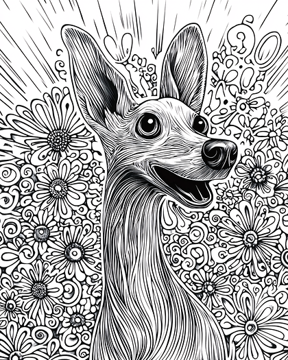Whimsical Dog Portrait with Floral Background