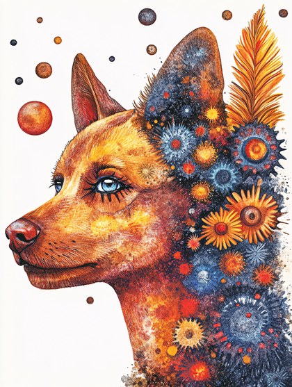 Whimsical Dog Portrait With Floral Patterns