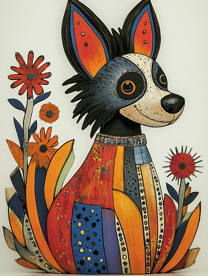 Whimsical Dog With Flowers