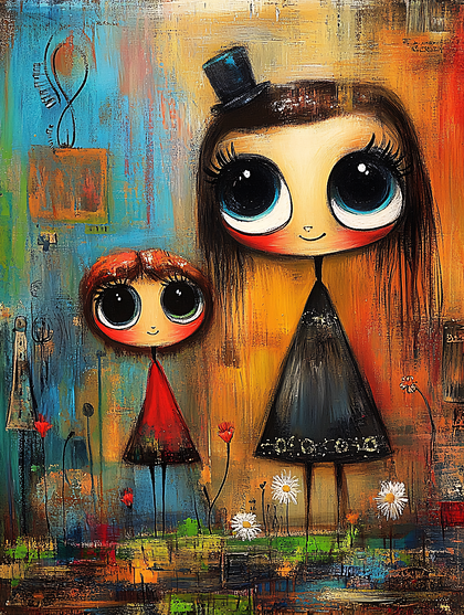 Whimsical Duo in a Painted Garden