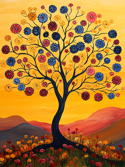 Whimsical Floral Tree Landscape