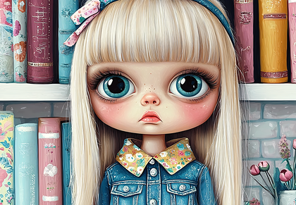 Whimsical Girl With Bookshelf