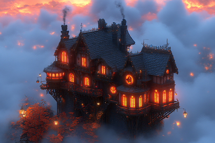 Whimsical House in Clouds