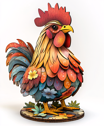Whimsical Layered Wooden Rooster