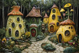 Whimsical Mushroom House Village