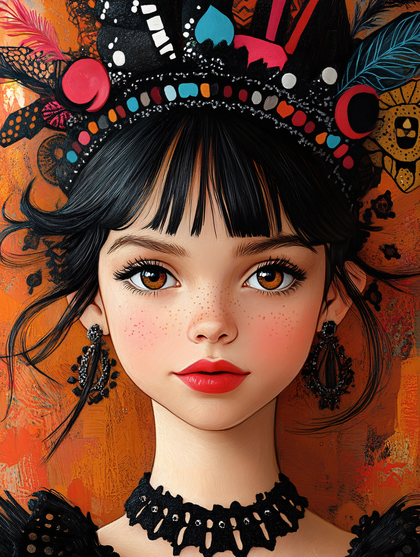 Whimsical Portrait of a Girl with Ornate Headdress