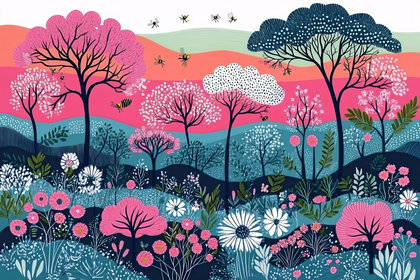 Whimsical Spring Garden with Bees