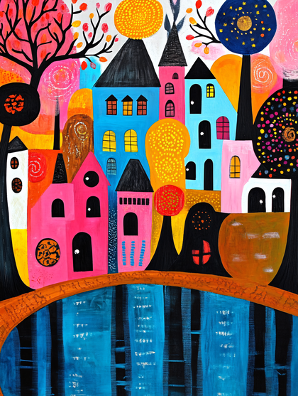 Whimsical Townscape Painting