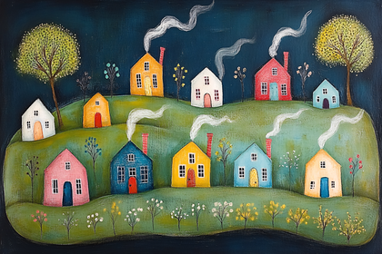 Whimsical Village At Night