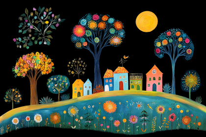 Whimsical Village at Night