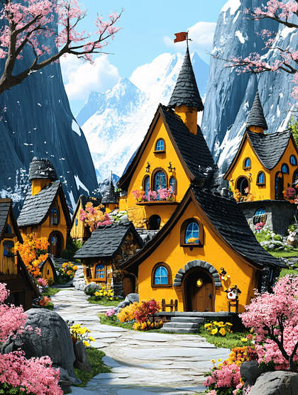 Whimsical Village In Spring