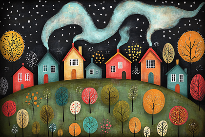 Whimsical Village Night Scene