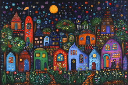 Whimsical Village Night Scene