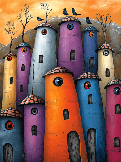 Whimsical Village With Eye Houses