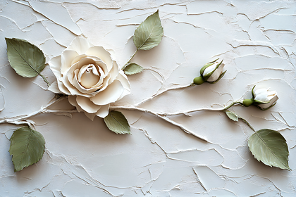 Whimsical White Rose Bas Relief