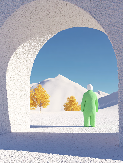 White Archway With Green Figure