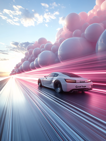 White Car Speeding on Abstract Road