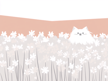 White Cat in Flower Field