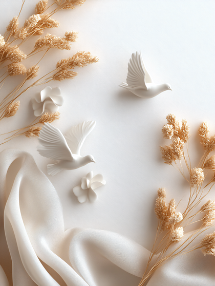 White Doves and Dried Flowers