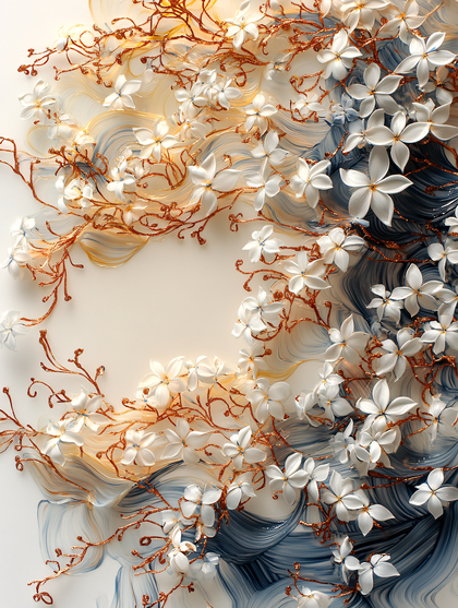 White Floral Arrangement on Swirl Background