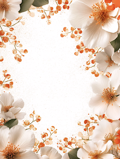 White Floral Frame With Orange Berries