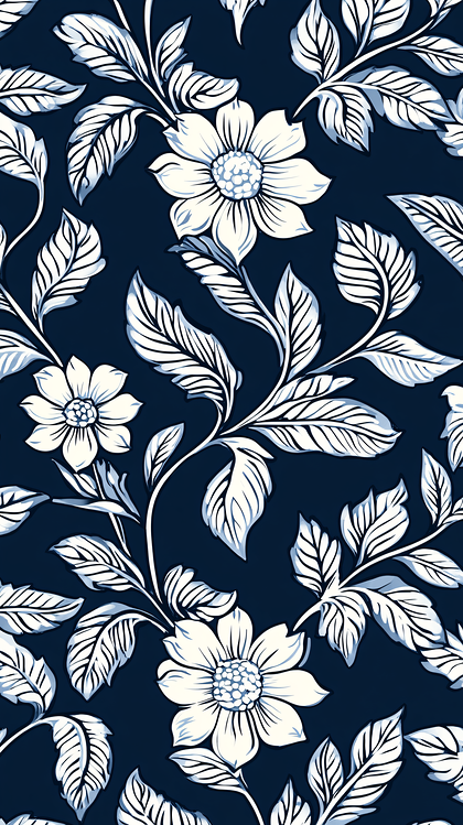 White Floral Pattern On Navy