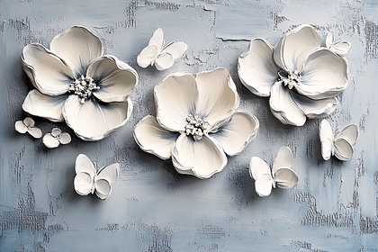 White Floral Still Life With Butterflies
