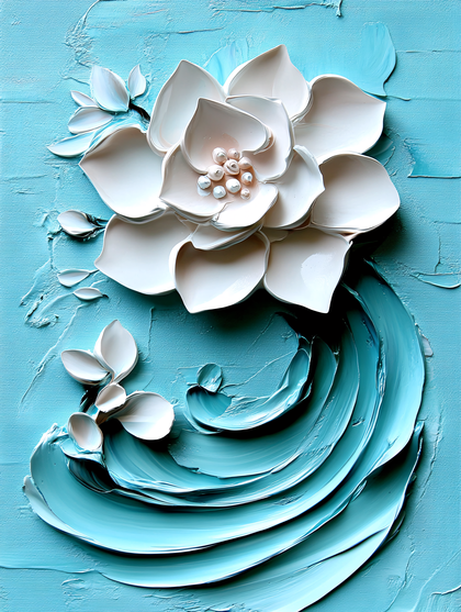 White Flower And Teal Swirl