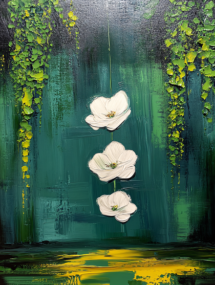 White Flowers Hanging Against Green Backdrop