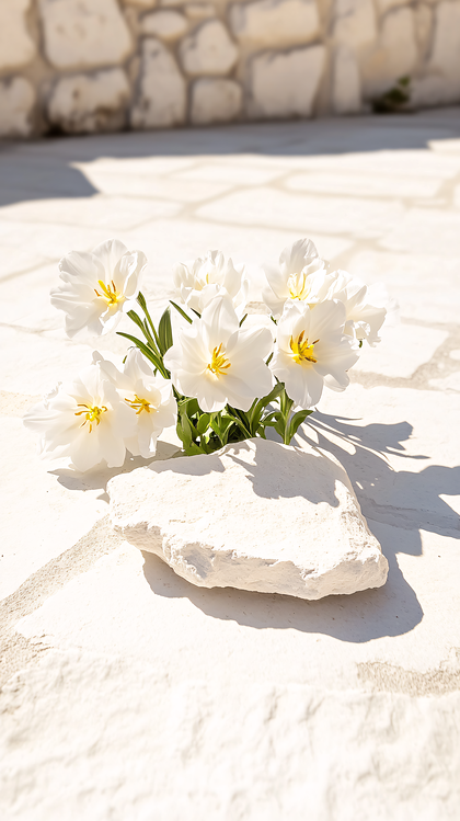 White Flowers on Stone